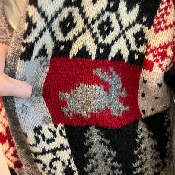Vintage 1992 Eddie Bauer 100% Wool Knit Rabbit Cardigan Sweater Size Large - Picture 4 of 12